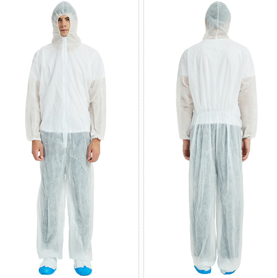 White Blue Disposable Protective Coverall Elastic Cuff Dustproof With Breathable Material
